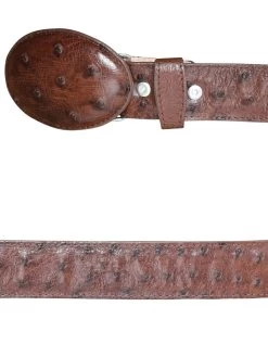 Cinto Vaquero Exotico De Avestruz Original Para Hombre Con Hebilla Ovalada, 1 1/2" Ancho '100 Años' - ID: 42158