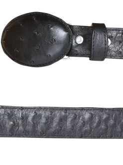 Cinto Vaquero Exotico De Avestruz Original Para Hombre Con Hebilla Ovalada, 1 1/2" Ancho '100 Años' - ID: 42161