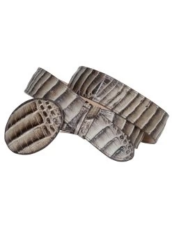 Cinto Vaquero Imitacion De Caiman Grabado En Piel Vacuno Para Hombre Con Hebilla Ovalada, 1 1/2" Ancho 'El General' - ID: 42226