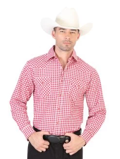 Camisa Vaquera Manga Larga De Bolsillos Estampada Cuadros Rojo Para Hombre 'El Señor De Los Cielos' - ID: 42327