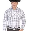 Camisa Vaquera Manga Larga De Bolsillos Estampada Cuadros Blanco Para Hombre 'El Señor De Los Cielos' - ID: 42467