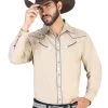 Camisa Vaquera Bordada Manga Larga Kakhi Para Hombre 'El General' - ID: 42508
