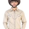 Camisa Vaquera Manga Larga Kakhi Para Hombre 'El General' - ID: 42521