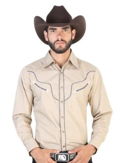 Camisa Vaquera Manga Larga Kakhi Para Hombre 'El General' - ID: 42521