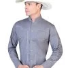 Camisa Vaquera Charra Manga Larga Gris Para Hombre 'El Señor De Los Cielos' - ID: 42527