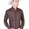 Camisa Vaquera Charra Manga Larga Cafe Para Hombre 'El Señor De Los Cielos' - ID: 42529