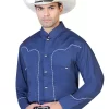 Camisa Vaquera Charra Manga Larga Azul Rey Para Hombre 'El Señor De Los Cielos' - ID: 42532