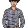 Camisa Vaquera Manga Larga De Bolsillos Estampada Cuadros Negro/Blanco Para Hombre 'El Señor De Los Cielos' - ID: 42563
