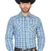 Camisa Vaquera Manga Larga De Bolsillos Estampada Cuadros Verde/Rosa Para Hombre 'El Señor De Los Cielos' - ID: 42566