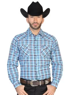 Camisa Vaquera Manga Larga De Bolsillos Estampada Cuadros Verde/Rosa Para Hombre 'El Señor De Los Cielos' - ID: 42566