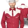 Camisa Vaquera Charra Bordada Manga Larga Burgandy Para Hombre 'El Señor De Los Cielos' - ID: 42574