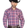 Camisa Vaquera Manga Larga De Bolsillos Estampada Cuadros Rojo/Negro Para Hombre 'El Señor De Los Cielos' - ID: 42595