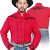 Camisa Vaquera Charra Manga Larga Rojo Para Hombre 'El Señor De Los Cielos' - ID: 42883