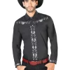 Camisa Vaquera Bordada Manga Larga Negro Para Hombre 'El Señor De Los Cielos' - ID: 42937
