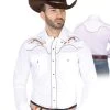 Camisa Vaquera Bordada Manga Larga Blanco Para Hombre 'El Señor De Los Cielos' - ID: 42957