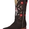 Botas Vaqueras Rodeo Con Tubo Bordado De Flores De Piel Nobuck Para Mujer 'El General' - ID: 42974
