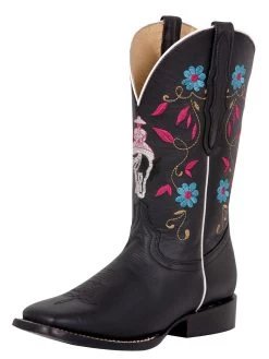 Botas Vaqueras Rodeo Con Tubo Bordado De Flores De Piel Genuina Para Mujer 'El General' - ID: 42976