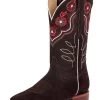 Botas Vaqueras Rodeo Con Tubo Bordado De Flores De Piel Nobuck Para Mujer 'El General' - ID: 42978