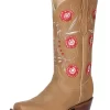 Botas Vaqueras Rodeo Con Tubo Bordado De Flores De Piel Genuina Para Mujer 'El General' - ID: 42983