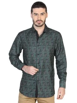 Camisa Casual Manga Larga Estampada Verde/Negro Para Hombre 'El Señor De Los Cielos' - ID: 43018