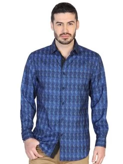Camisa Casual Manga Larga Estampada Azul/Negro Para Hombre 'El Señor De Los Cielos' - ID: 43022
