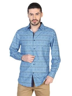 Camisa Casual Manga Larga Estampada Azul Para Hombre 'El Señor De Los Cielos' - ID: 43046