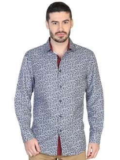 Camisa Casual Manga Larga Estampada Azul Marino Para Hombre 'El Señor De Los Cielos' - ID: 43053