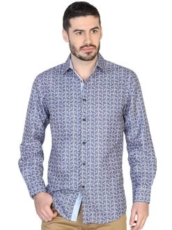 Camisa Casual Manga Larga Estampada Azul Para Hombre 'El Señor De Los Cielos' - ID: 43068