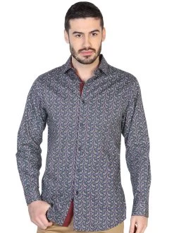 Camisa Casual Manga Larga Estampada Azul Marino Para Hombre 'El Señor De Los Cielos' - ID: 43069