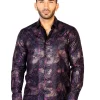 Camisa Casual Manga Larga Estampada Negro/Vino Para Hombre 'El General' - ID: 43121