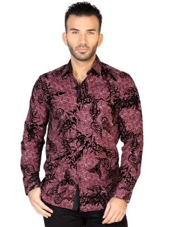 Camisa Casual Manga Larga Estampada Vino Para Hombre 'El General' - ID: 43133