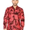 Camisa Casual Manga Larga Estampada Rojo Para Hombre 'El General' - ID: 43134