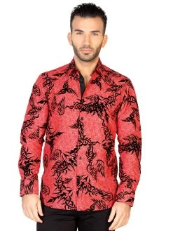 Camisa Casual Manga Larga Estampada Rojo Para Hombre 'El General' - ID: 43134
