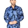 Camisa Casual Manga Larga Estampada Azul Para Hombre 'El General' - ID: 43136