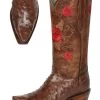 Botas Vaqueras Exoticas Retro Con Tubo Bordado De Flores De Avestruz Original Para Mujer 'El General' - ID: 43173