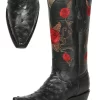 Botas Vaqueras Exoticas Retro Con Tubo Bordado De Flores De Avestruz Original Para Mujer 'El General' - ID: 43174