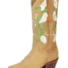 Botas Vaqueras Rodeo Con Tubo Bordado De Flores De Piel Nobuck Para Mujer 'Centenario' - ID: 43283