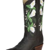 Botas Vaqueras Retro Con Tubo Bordado De Flores De Piel Genuina Para Mujer 'Centenario' - ID: 43287