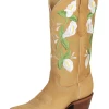 Botas Vaqueras Retro Con Tubo Bordado De Flores De Piel Nobuck Para Mujer 'Centenario' - ID: 43288