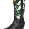 Botas Vaqueras Retro Con Tubo Bordado De Flores De Piel Genuina Para Mujer 'Centenario' - ID: 43289