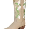 Botas Vaqueras Retro Con Tubo Bordado De Flores De Piel Nobuck Para Mujer 'Centenario' - ID: 43290