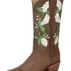 Botas Vaqueras Retro Con Tubo Bordado De Flores De Piel Nobuck Para Mujer 'Centenario' - ID: 43291
