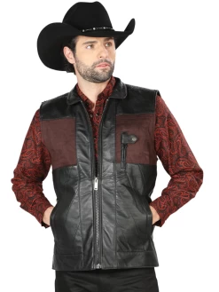 Chaleco De Piel Calidad Suprema AAA Negro/Cafe Para Hombre 'El General' - ID: 43319