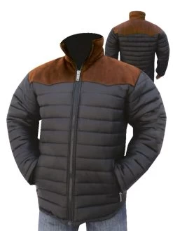 Chamarra Acolchada Ultraligera Calidad Suprema AAA Negro/Tan Para Hombre 'El General' - ID: 43326