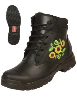 Botines Casuales Con Agujetas Bordado De Girasoles De Piel Genuina Para Mujer/Joven 'El General' - ID: 43346