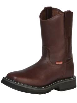 Botas De Trabajo De Tubo Pull-On Con Punta Suave De Piel Genuina Para Hombre 'El General' - ID: 43368