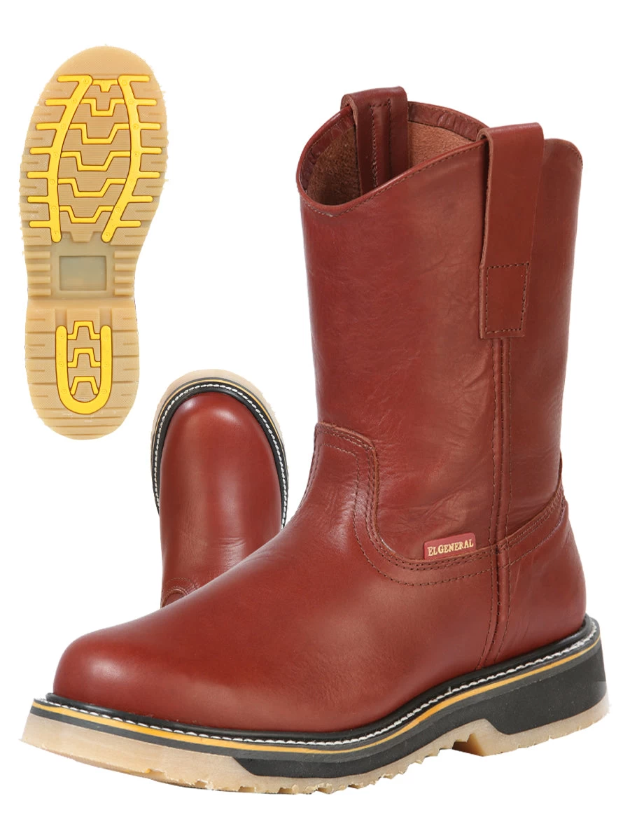 Botas De Trabajo De Tubo Pull-On Con Punta Suave De Piel Genuina Para Hombre 'El General' - ID: 43371