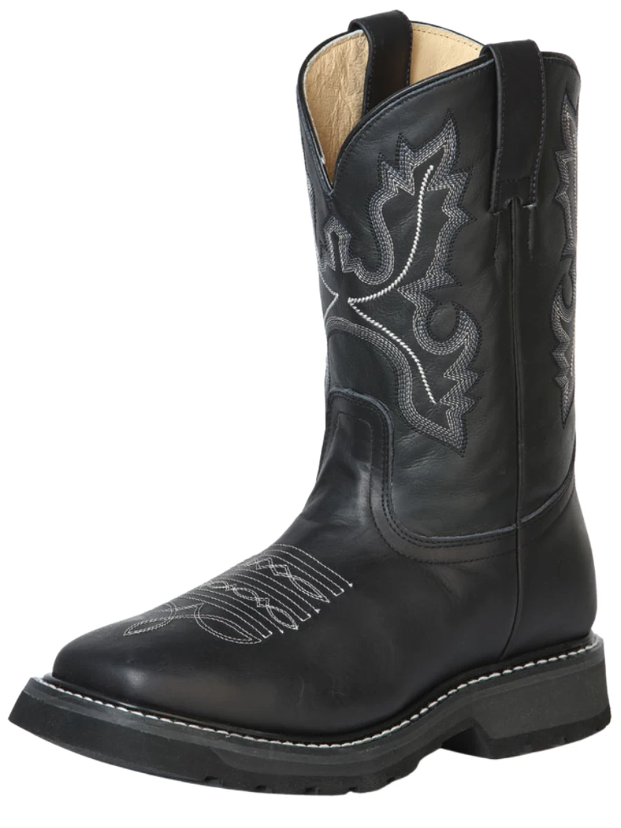 Botas De Trabajo De Tubo Pull-On Con Punta Suave De Piel Genuina Para Hombre 'El General' - ID: 43378