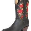 Botas Vaqueras Rodeo Con Tubo Bordado De Flores De Piel Genuina Para Mujer 'El General' - ID: 43663