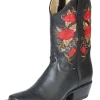 Botas Vaqueras Rodeo Con Tubo Bordado De Flores De Piel Genuina Para Mujer 'El General' - ID: 43664